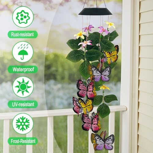 Solar Wind Chimes Outdoor,Colorful Butterfly & Color Changing LED Mobiles
