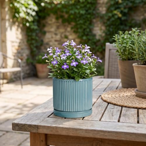 4 Inch Pots for Plants, Ceramic Planter with Saucer, Glaze Blue