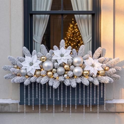 Hananona Artificial Pine Branches, 50 Pcs, 10.6", White