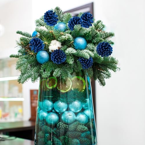 Thiccywoov 12 Pcs Christmas Pine Cone Pick Decoration for Tree Blue 3.15 in