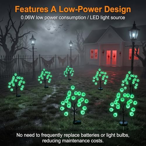 2PCS Solar Eyes Stake Pathway Lights, IP65 Waterproof Halloween Outdoor Decor with Steady On & Flash Lighting Modes，Solar-Powered Decor for Garden Yard Lawn Halloween Party (Green Eyes)