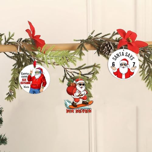 6 Pcs Christmas Tree Decorations Sixseven Santa Hanging Pendants Designs 2D Acrylic Funny 6 7 Santa Ornament DIY Xmas Santa Claus Hanging Ornaments for Kids Teens Boys Girls Christmas