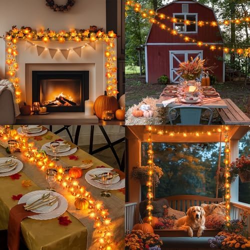 CESOF 2 Pack Fall Decorations for Home Fall String Lights Total 20ft 40 LED