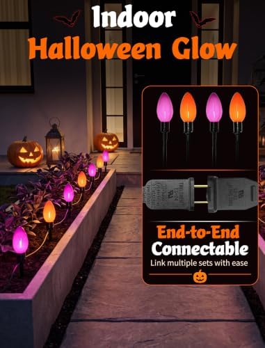 Halloween C9 Oversized Pathway Lights, 4 Pack LED Purple/Orange Stakes