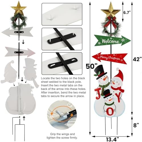 Outdoor Christmas Decorations, 50" Height Christmas Snowmen Yard Signs with Metal Stake, Xmas Yard Welcome Decorative for Holiday New Year Winter Walkway Garden Pathway Patio Lawn