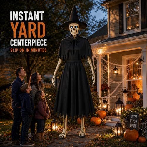 4 Pcs Black Witch Costume Set for 12 Ft Giant Skeleton Halloween Yard Decor