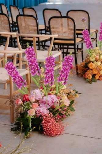 IPOPU 6PCS Delphinium Artificial Flowers 39" Realistic Faux Hyacinth Long Stem Delphinium Silk Flowers for Tall Vase Filling Wedding Centerpieces Home Decor (Purple)