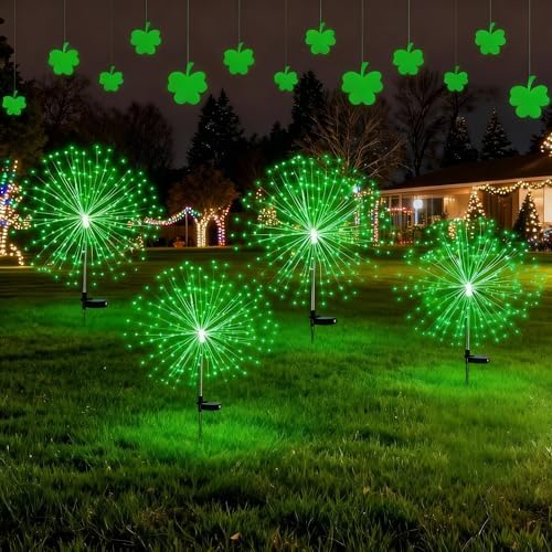 Tujoe 4 Pack Halloween Solar Firework Lights Outdoor Solar Decoration,Green
