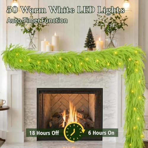 9FT Soft Touch Artificial Norfolk Pine Christmas Garland with Timer Lights