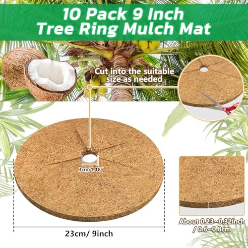 Legigo 10 Pack Coconut Fiber Mulch Ring Tree Plant Protector Mat, 9 Inch