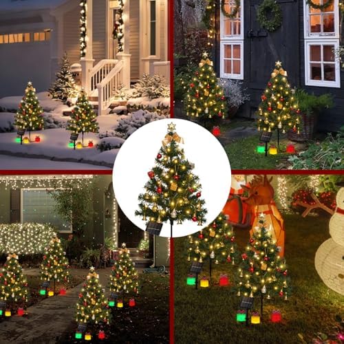Mini Christmas Tree Solar Lights, Outdoor Decorations, 2 Pack