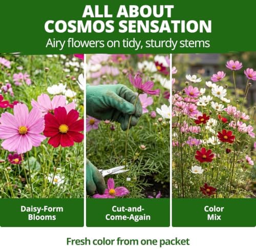 HOME GROWN Sensation Dwarf Mix Cosmos Seeds for Planting, 600 Seeds, Cosmos bipinnatus