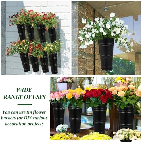 9 Inch High Galvanized Bucket Vase w/Handle 6Pcs White Metal Vases