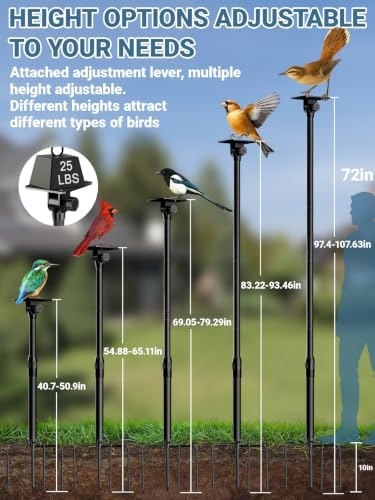 107 Inch Bird Feeder Pole, Heavy Duty 1-Inch Stainless Steel Stand