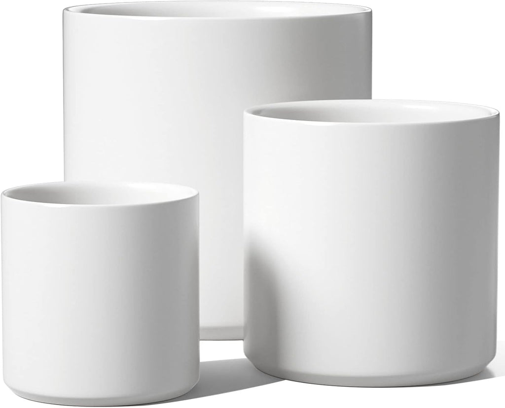 LE TAUCI 10+8+6 Inch Ceramic Pots for Plants, Indoor Planters with Drainage Hole and Plug, Modern Cylinder Flower Pots