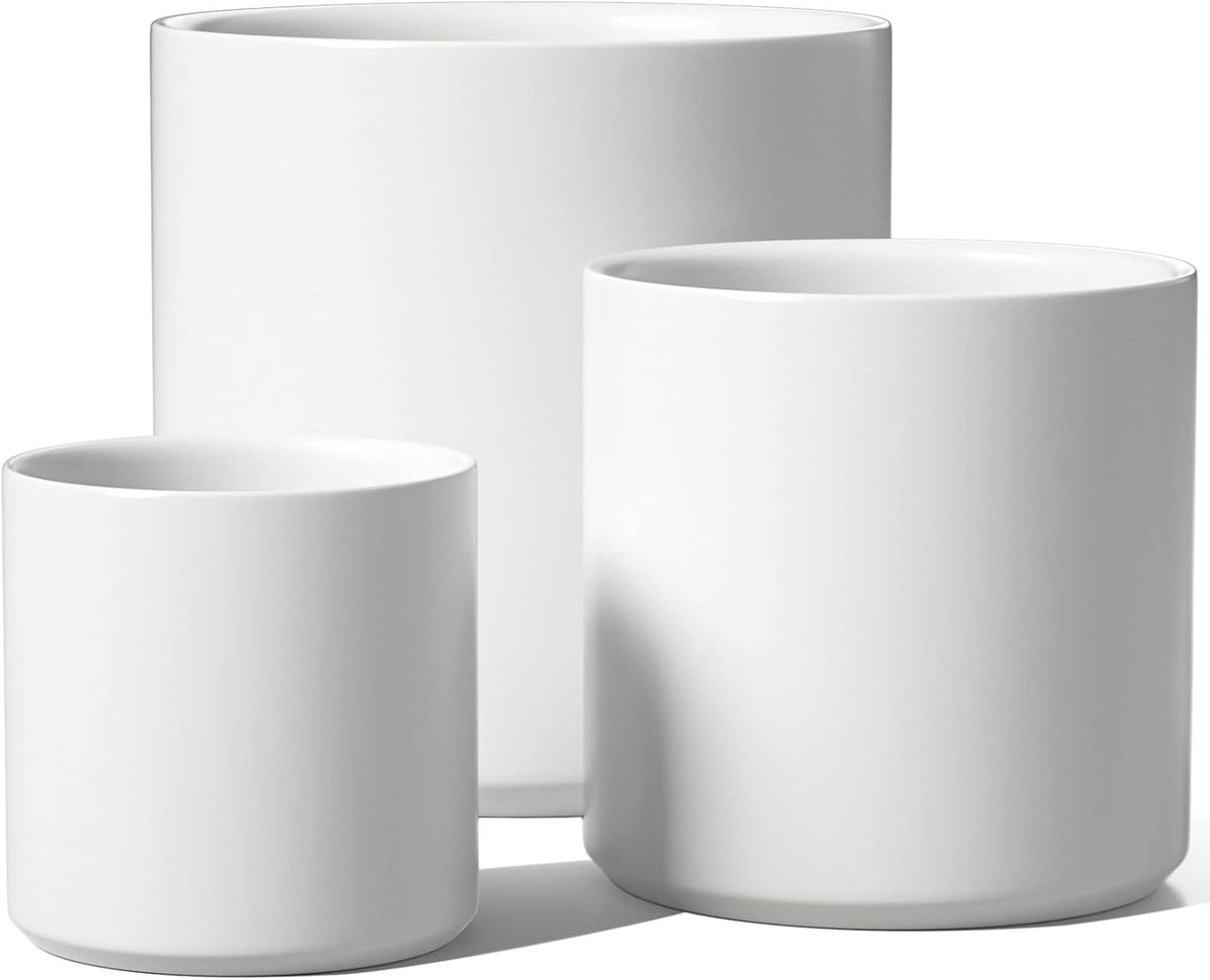 LE TAUCI 10+8+6 Inch Ceramic Pots for Plants, Indoor Planters with Drainage Hole and Plug, Modern Cylinder Flower Pots