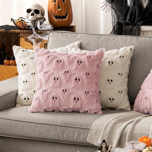MIULEE Cream White Halloween Pillow Covers Cute Ghost Decor Set of 2 20x20