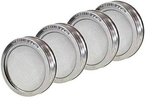 Trellis + Co Stainless Steel Sprouting Kit 4 Pack Rust Proof 316 Stainless | Curved Mesh, Fits Most Wide Mouth Mason