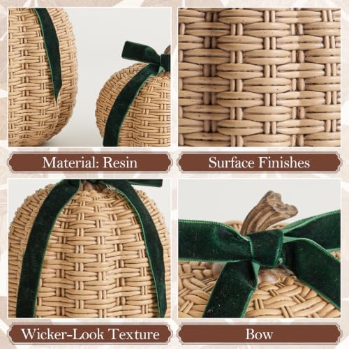 DN DECONATION Fall Pumpkin Decor, Fake Rattan Pumpkin Decorations for Home