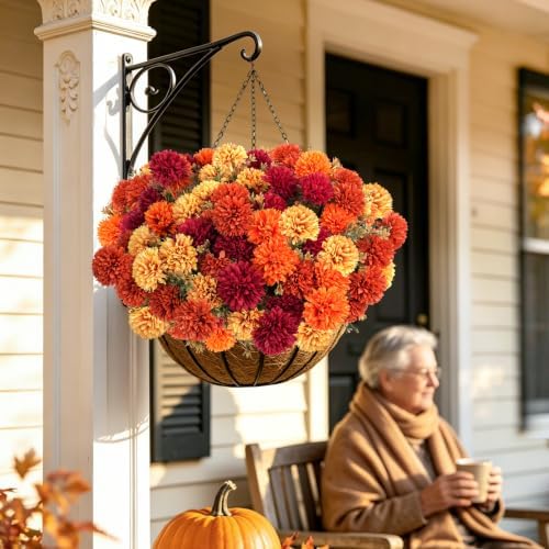 12 PCS Artificial Fall Flowers for Outdoors, UV Resistant Fake Mums
