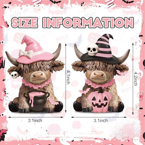 Karenhi 2 Pcs Pink Halloween Cow Figurines Resin Statues Tabletop Desk