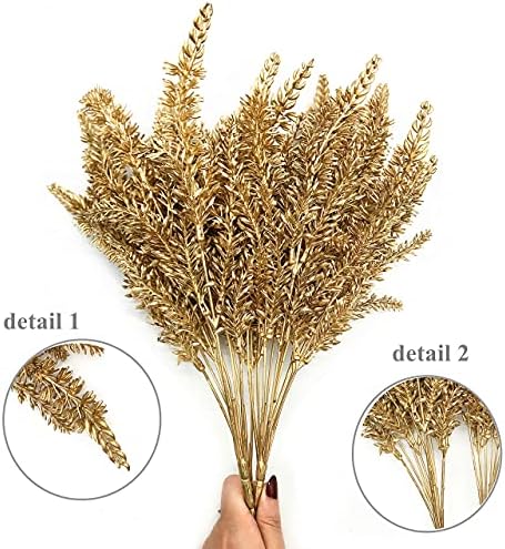 PASYOU Christmas Artificial Plants Decoration, Plastic Grass Faux Shrubs Simulation Wheat Ears Leaves Indoor Outdoor Home Garden Planter Filler Party Hotel Verandah Wedding DIY Decor - Gold 2 Pack