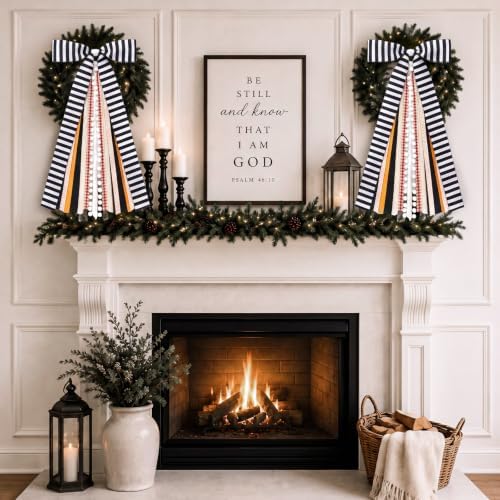 Suncalla 2 Pcs Halloween Black Stripes Ribbon Bow for Wreath Front Door