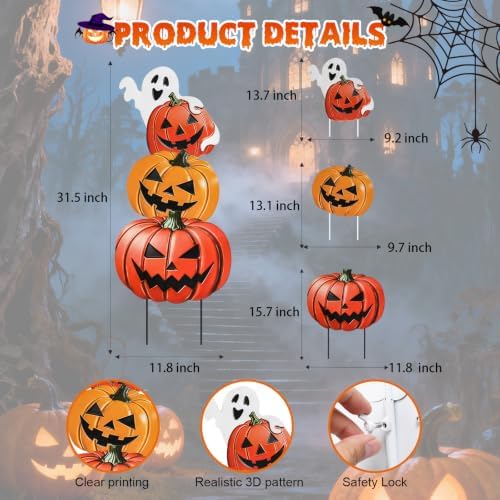 VCUTEKA Halloween Outdoor Pumpkin Stake Yard Sign, 3PCS Garden Stake Decor