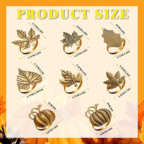 WILLBOND 12 Pcs Thanksgiving Napkin Rings Set Fall Pumpkin Leaf Holders