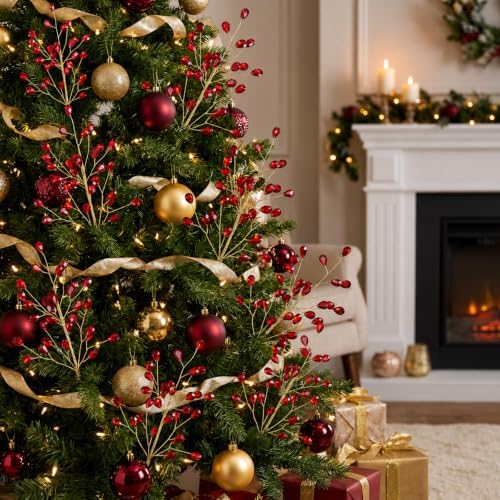 Suncalla 11.8" Crystal Picks for Christmas Tree Branches, Burgundy, 6 Pcs