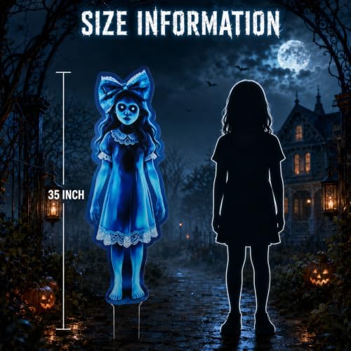 35In Scary Halloween Decorations Outdoor, 2 Pcs Twin Girl Ghost Yard Decor