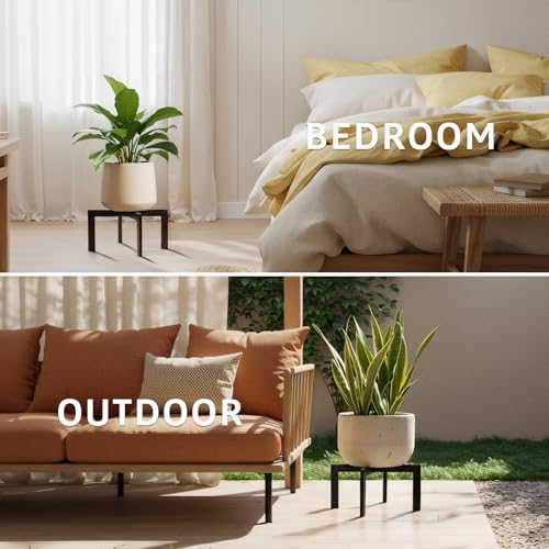 4 Pack Plant Stand Indoor Outdoor,Metal Mid-Century Pot Stand,Modern Plant Holder Rattan Flower Plant Stool,Low Short Plant Stands for Indoor Fit 5-12 Inch Pot,Black(Pot & Plant Not Included)