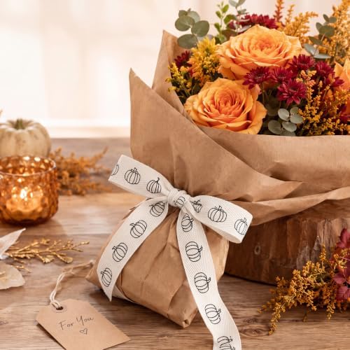 Wavwavw 20 Yards Thanksgiving Pumpkin Cotton Ribbon, 5/8 Inch, 2 Rolls