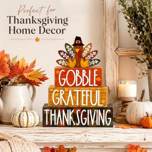 4Pcs Thanksgiving Table Decoration Thanksgiving Wooden Turkey Sign