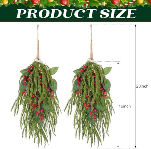 2 Pack Christmas Teardrop Swags with Berries Pine Artificial,Red