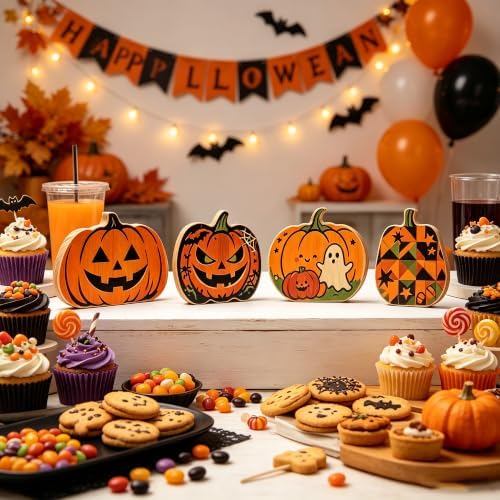 Halloween Wooden Pumpkin Craft Kit, DIY Paintable Tabletop Ornaments Set