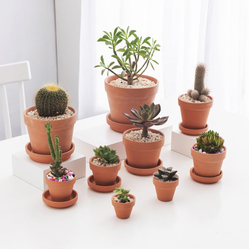 Fcacti 4.7 inch Middle Terra Cotta Plant Saucers, Round Pot Drip Trays,Durable Thicker Clay Plant Tray Flower Pot