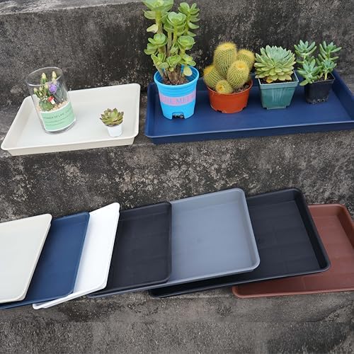 VUWEZ 2 Pack Rectangular Plant Saucer, Heavy Sturdy Seed Starting Nursery Trays for Indoors No Holes, Growing Starter Tray (17.5"x10.6", Chocolate)