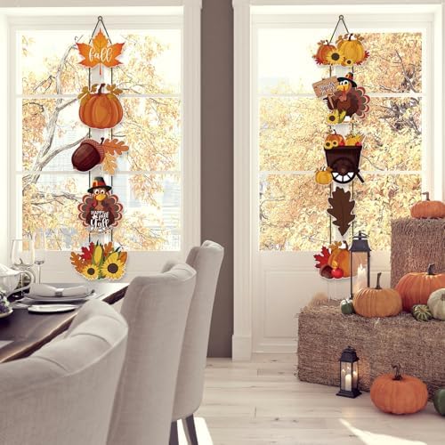 CroBlissful 2 Sets Thanksgiving Porch Banner Fall Welcome Door Sign Decor