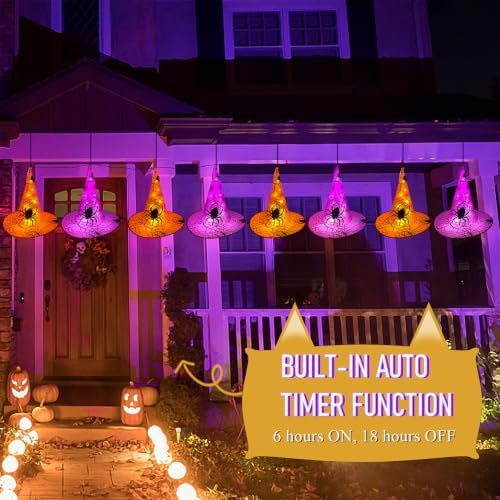 WATERGLIDE Halloween Decorations, 12Pcs Lighted Hanging Witch Hats 8 Modes