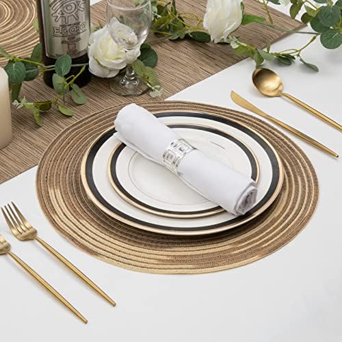 SHACOS Round Braided Placemats 15 inch Set of 4 Variegated Washable Kitchen Table Place Mats Table Mats for Home Wedding Party (Rainbow Brown, 4)