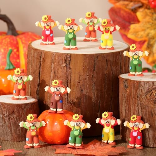 Beeveer 100 Pcs Fall Scarecrows Mini Figurines, Thanksgiving Rubber Decor