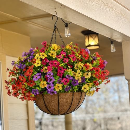 Artificial Hanging Basket, 12 Pcs Mixed Color Mums UV Resistant Outdoor