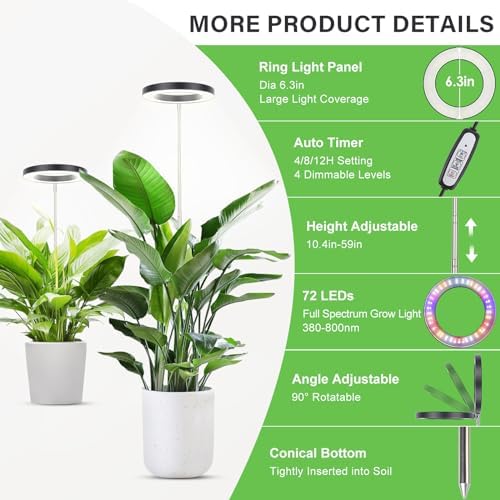 LBW 6.3" Grow Light, 72 LEDs Full Spectrum Grow Lights for Indoor Plants