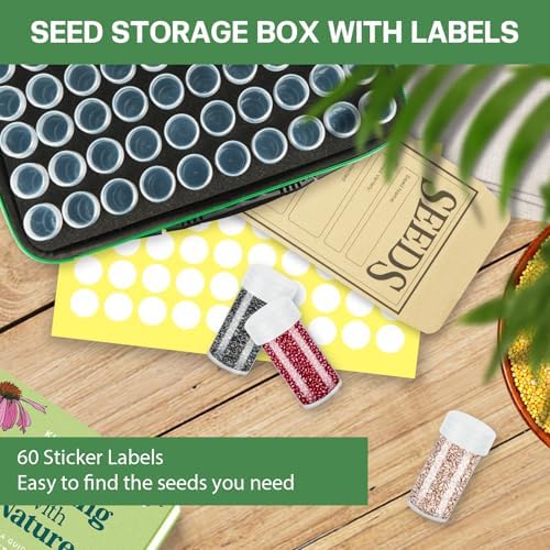 Seed Storage Organizer with 60 Bottles & Envelopes for Garden Seeds