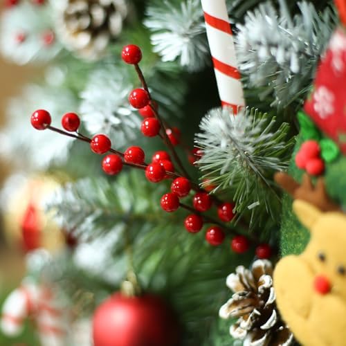 Breeze Touch 10 Pack Artificial Red Berry Stems,12.5inches Red Berry Picks Faux Holly Berry Branches for Christmas Tree Decorations, Holiday Home Decor and Wedding DIY Crafts