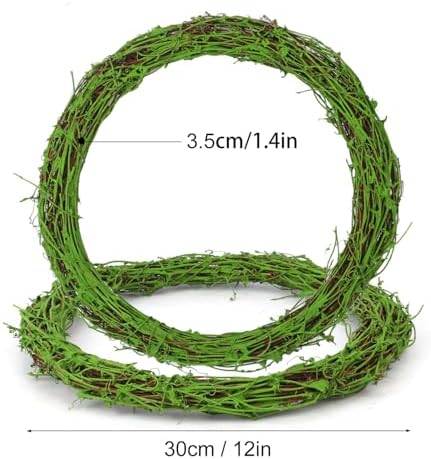 7 Pcs 12 inch Natural Grapevine Wreath Set, Green