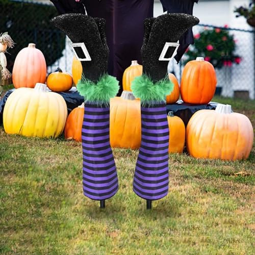 Halloween Witch Leg Stake Decoration, Foam and Polyester Material, Waterproof and Windproof, 17-Inch Yard Decoration, Spooky Halloween Garden, Porch, and Patio Decor, Set of 2 (E)