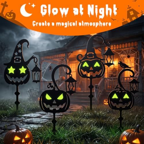 KODIBO Halloween Docorations Outdoor 4-Pack Metal Pumpkin Yard Stakes