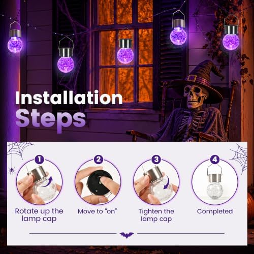 GIGALUMI Halloween Solar Lights Outdoor Solar Hanging Lanterns Outside 12PC